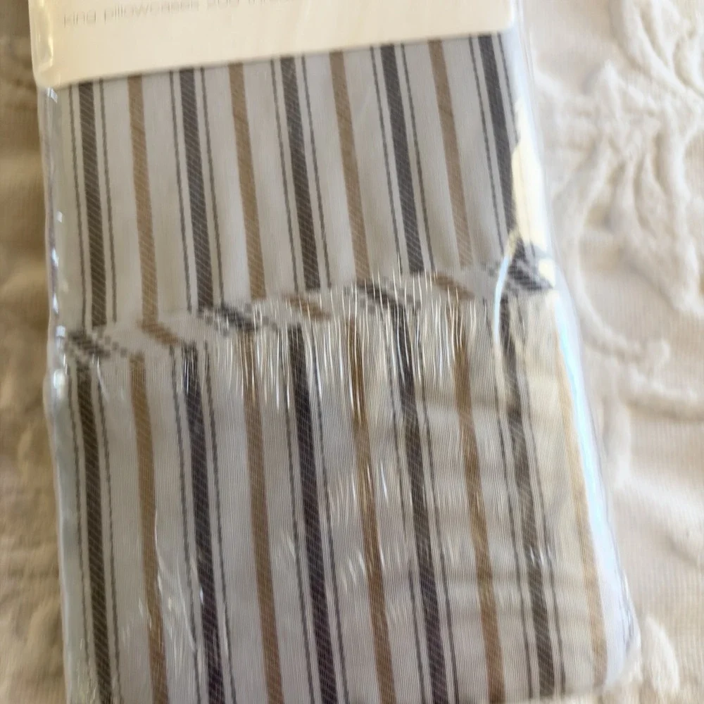 Vtg JNC Home Collection King Pillowcases Pair Midnight Stripe 100% Cotton NOS